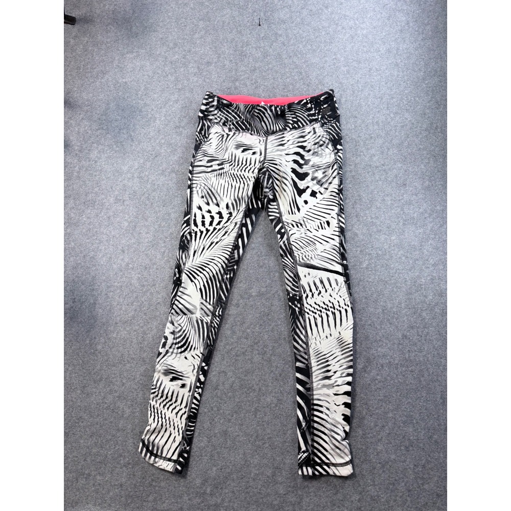 New Balance Womens Zebra Palm Print Athletic Leggings Black White Orange Medium